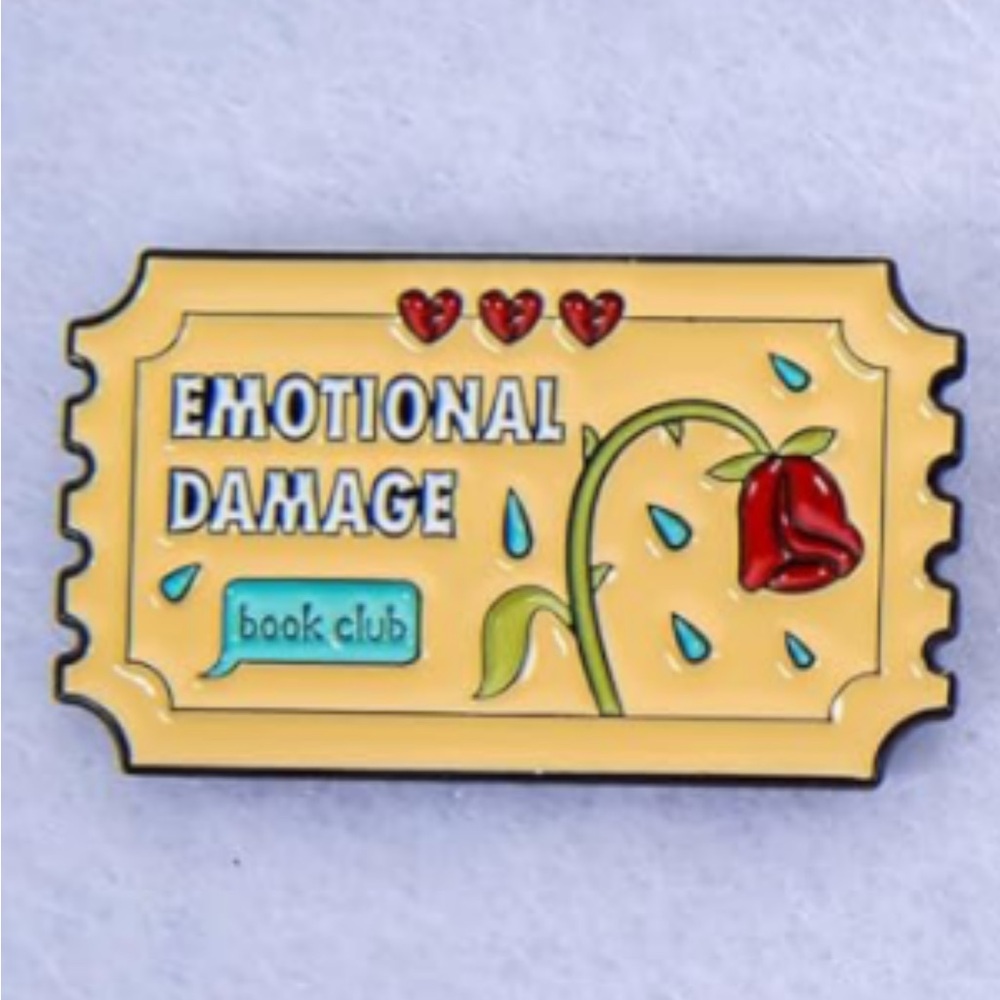 NEW Enamel Pin “Emotional Damage Book Club” Rose Literature Reading Yellow Sad